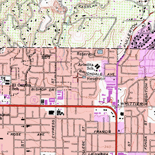 Topographic Map of Old Reservoir Park, CA