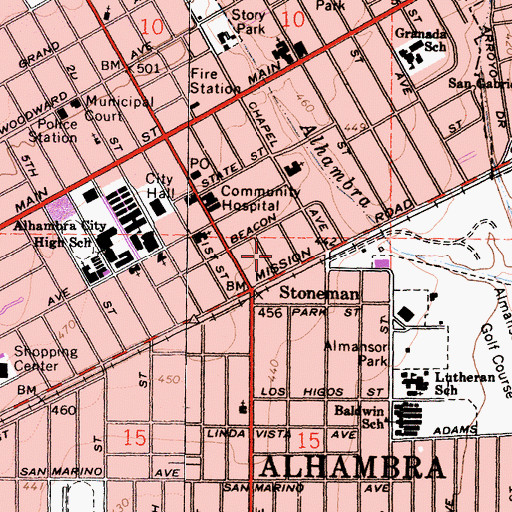 Topographic Map of Alhambra Christian Center, CA
