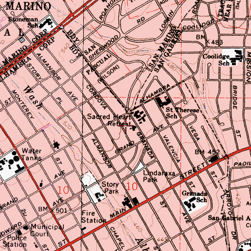 Topographic Map of Alhambra Church of Religious Science, CA