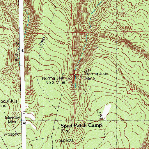 Topographic Map of Norma Jean Mine, CO