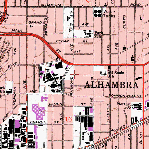 Topographic Map of Alhambra Hospital Medical Center, CA