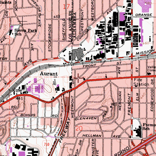 Topographic Map of Alhambra Foursquare Church, CA