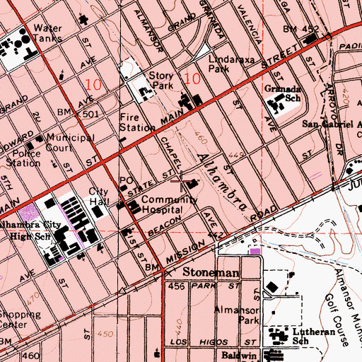 Topographic Map of Alhambra Seven Day Adventist Church, CA