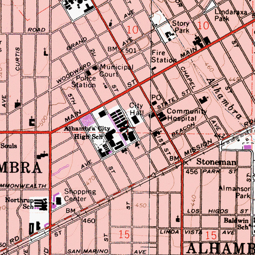 Topographic Map of Alhambra Womans Club, CA