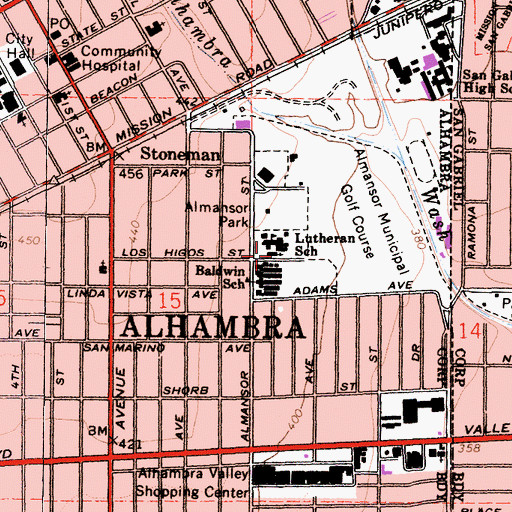 Topographic Map of Emmaus Lutheran Church, CA