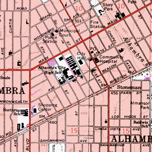 Topographic Map of First Church of Christ Scientist, CA