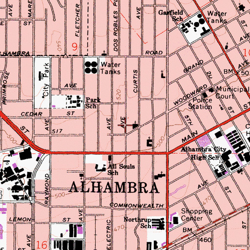 Topographic Map of First Church of the Nazarene, CA