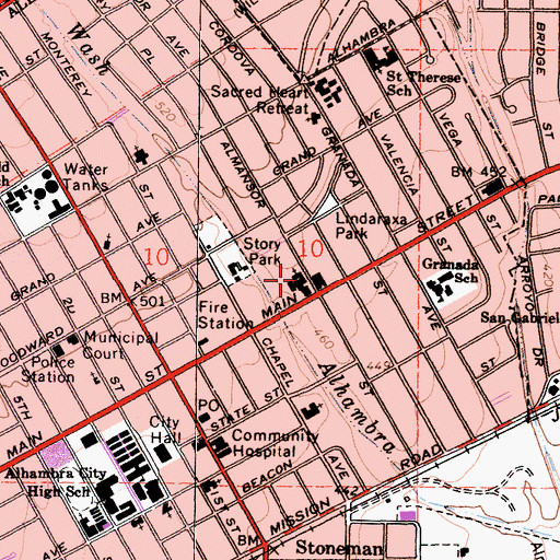 Topographic Map of First Methodist Church, CA