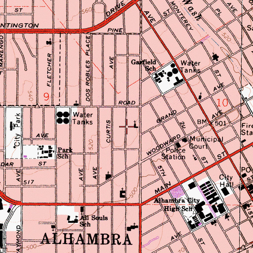 Topographic Map of Grace Lutheran Church, CA