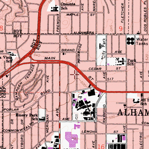 Topographic Map of Kingdom Hall of Jehovahs Witnesses, CA