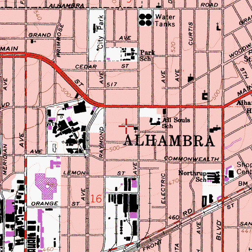 Topographic Map of Marengo Avenue Methodist Episcopal Church, CA