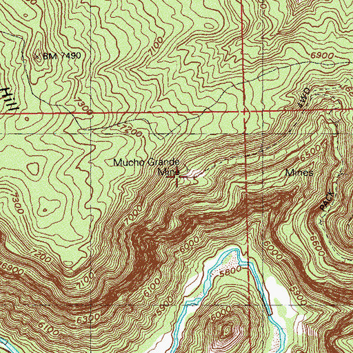 Topographic Map of Mucho Grande Mine, CO
