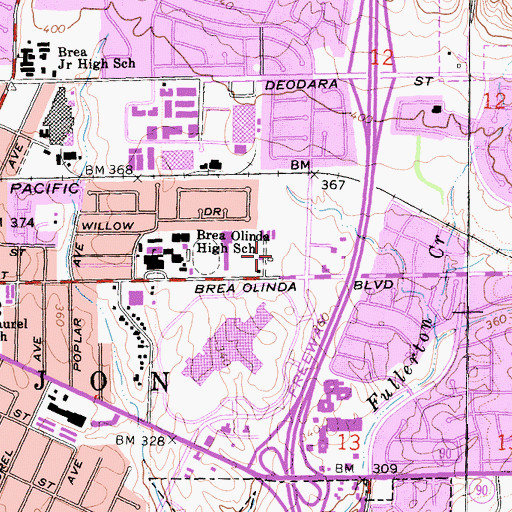 Topographic Map of Brea Marketplace Shopping Center, CA