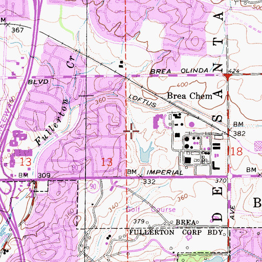 Topographic Map of Birch Hills Golf Course, CA