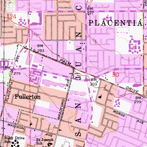 Topographic Map of Bradford Park, CA