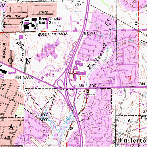 Topographic Map of Brea Plaza Shopping Center, CA