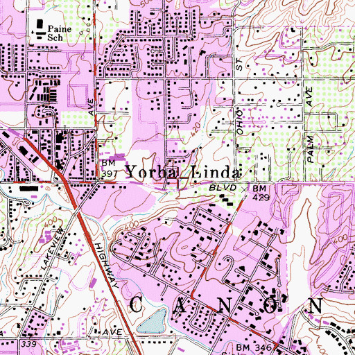 Topographic Map of Calvary Christian High School, CA