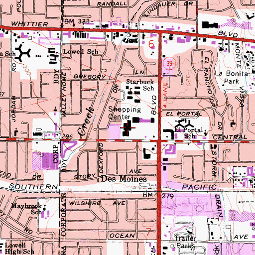 Topographic Map of Gateway Plaza Shopping Center, CA