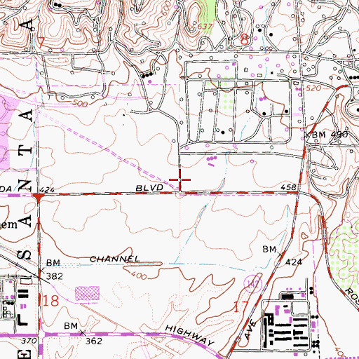 Topographic Map of Olinda Elementary School, CA