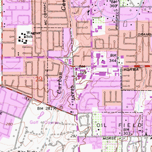 Topographic Map of Placentia - Linda Hospital, CA