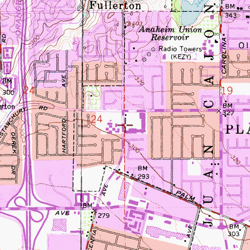 Topographic Map of Sierra Vista Plaza Shopping Center, CA