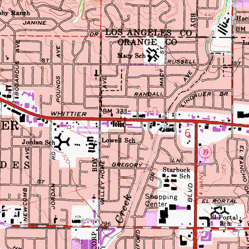 Topographic Map of Sycamore Plaza Shopping Center, CA