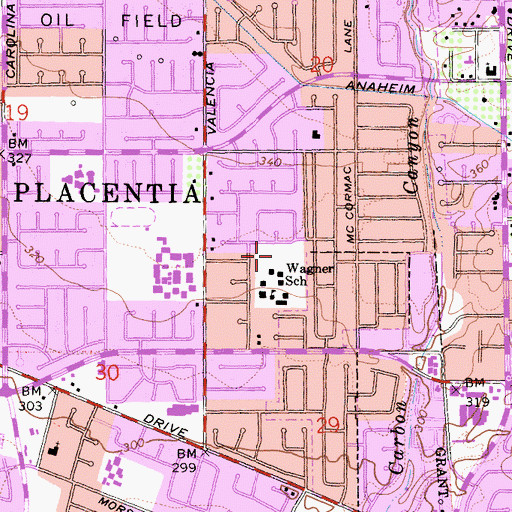 Topographic Map of Wagner Park, CA