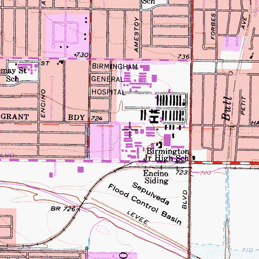 Topographic Map of Birmingham Senior High School, CA