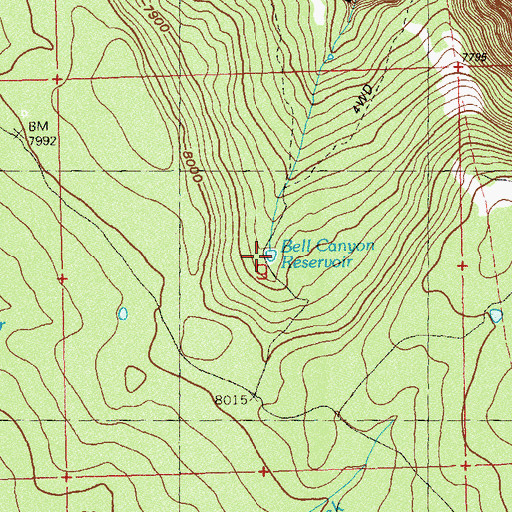 Topographic Map of Bell Canyon Reservoir, CO