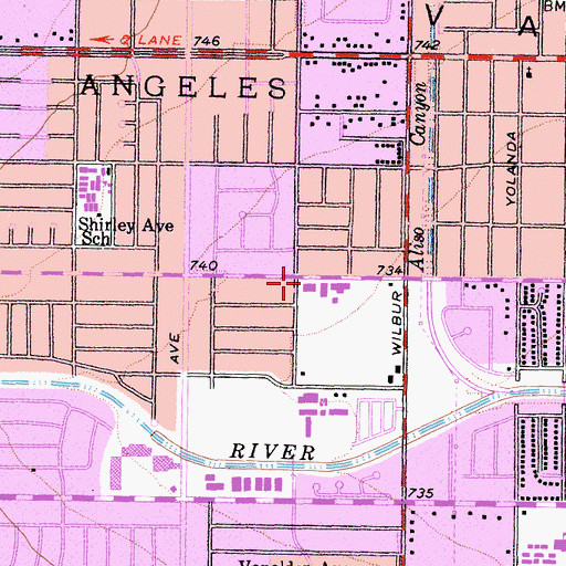 Topographic Map of West Valley Regional Branch Los Angeles Public Library, CA