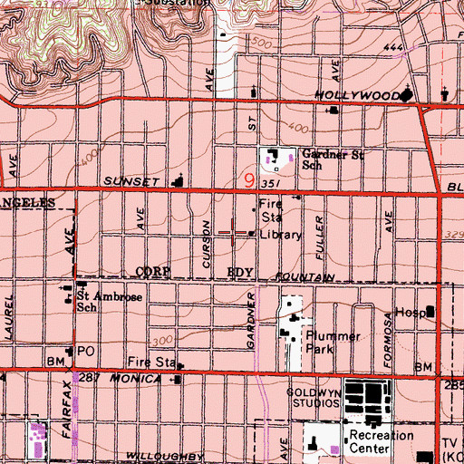 Topographic Map of Will and Ariel Durant Branch Los Angeles Public Library, CA