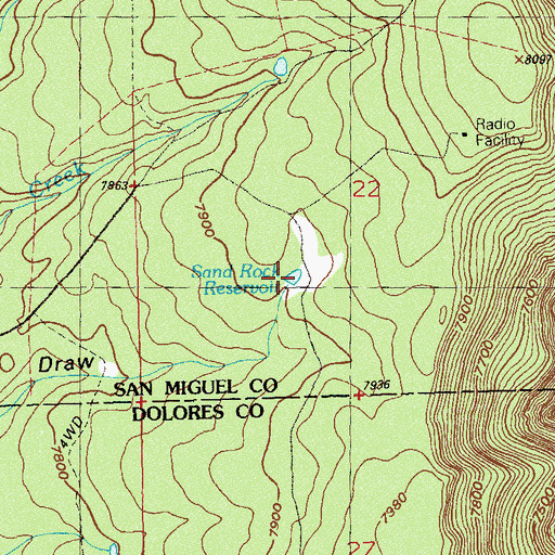 Topographic Map of Sand Rock Reservoir, CO