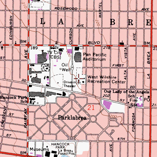 Topographic Map of Fairfax Branch Los Angeles Public Library, CA