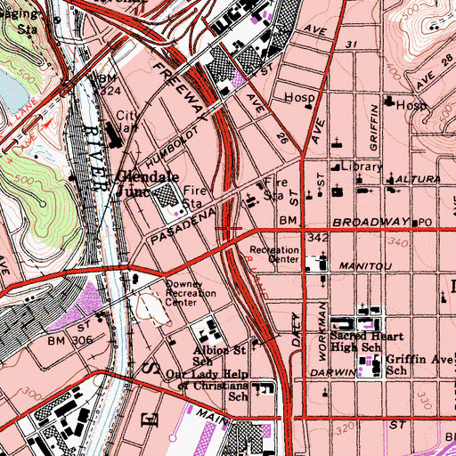 Topographic Map of Lincoln Heights Branch Los Angeles Public Library, CA