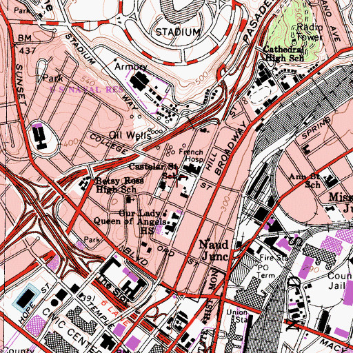 Topographic Map of Chinatown Branch Los Angeles Public Library, CA