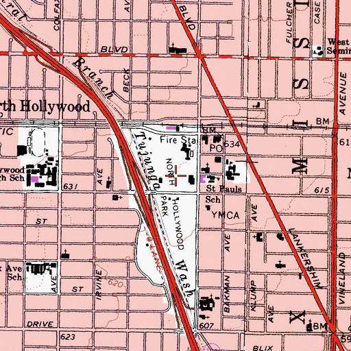 Topographic Map of North Hollywood Regional Branch Los Angeles Public Library, CA