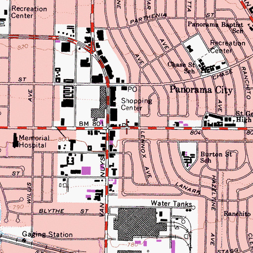 Topographic Map of Panorama City Branch Los Angeles Public Library, CA
