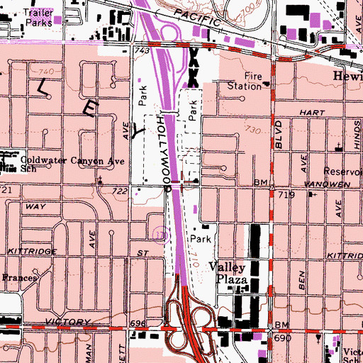 Topographic Map of Valley Plaza Branch Los Angeles Public Library, CA