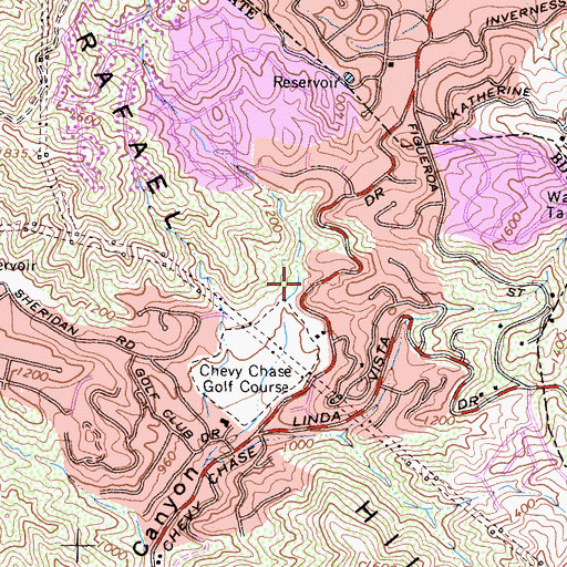 Topographic Map of Chevy Chase Branch Glendale Public Library, CA