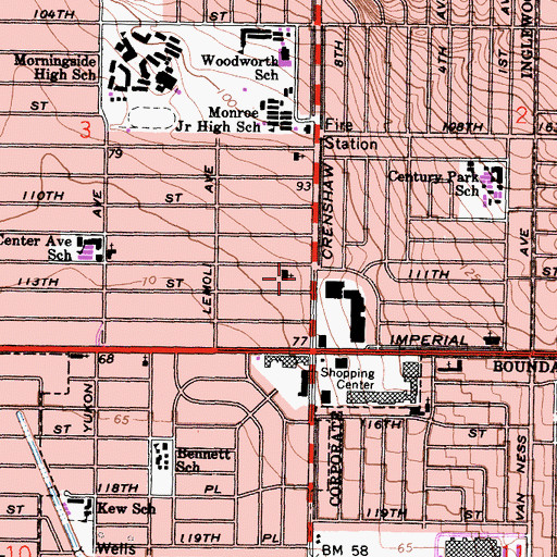 Topographic Map of Crenshaw-Imperial Branch City of Inglewood Public Library, CA
