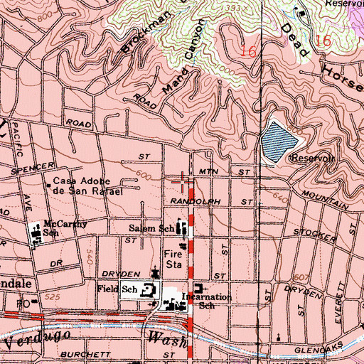 Topographic Map of First Church of Christ Scientist, CA