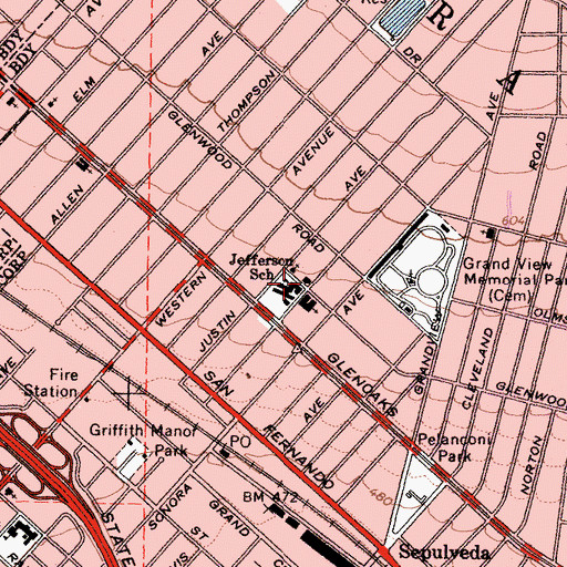 Topographic Map of Grandview Branch Glendale Public Library, CA
