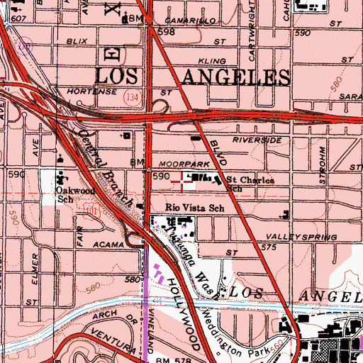 Topographic Map of Saint Charles Boromeo Roman Catholic Church, CA