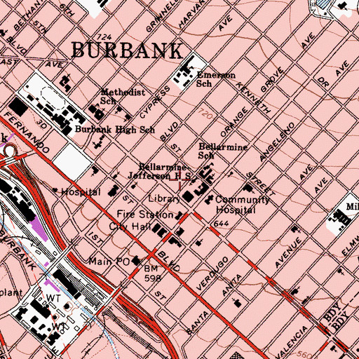 Topographic Map of Saint Robert Bellarmine Roman Catholic Church, CA