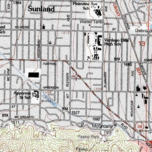 Topographic Map of Sunland-Tujunga Branch Los Angeles Public Library, CA