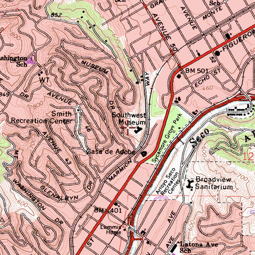 Topographic Map of Braun Research Library, CA