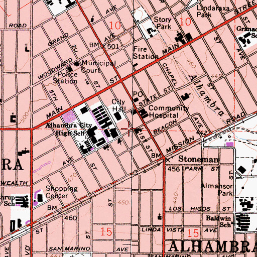Topographic Map of Jack Miller Memorial Library, CA
