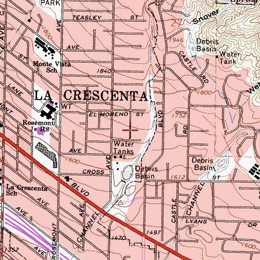 Topographic Map of Mountain Avenue Elementary School, CA