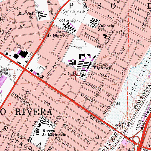 Topographic Map of Pico Rivera City Hall, CA