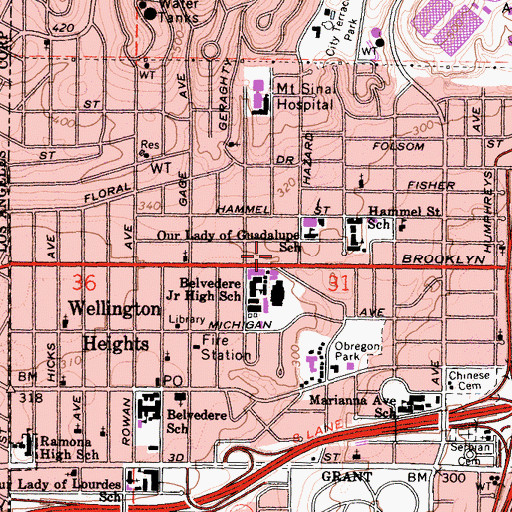 Topographic Map of Anthony Quinn Branch County of Los Angeles Public Library, CA